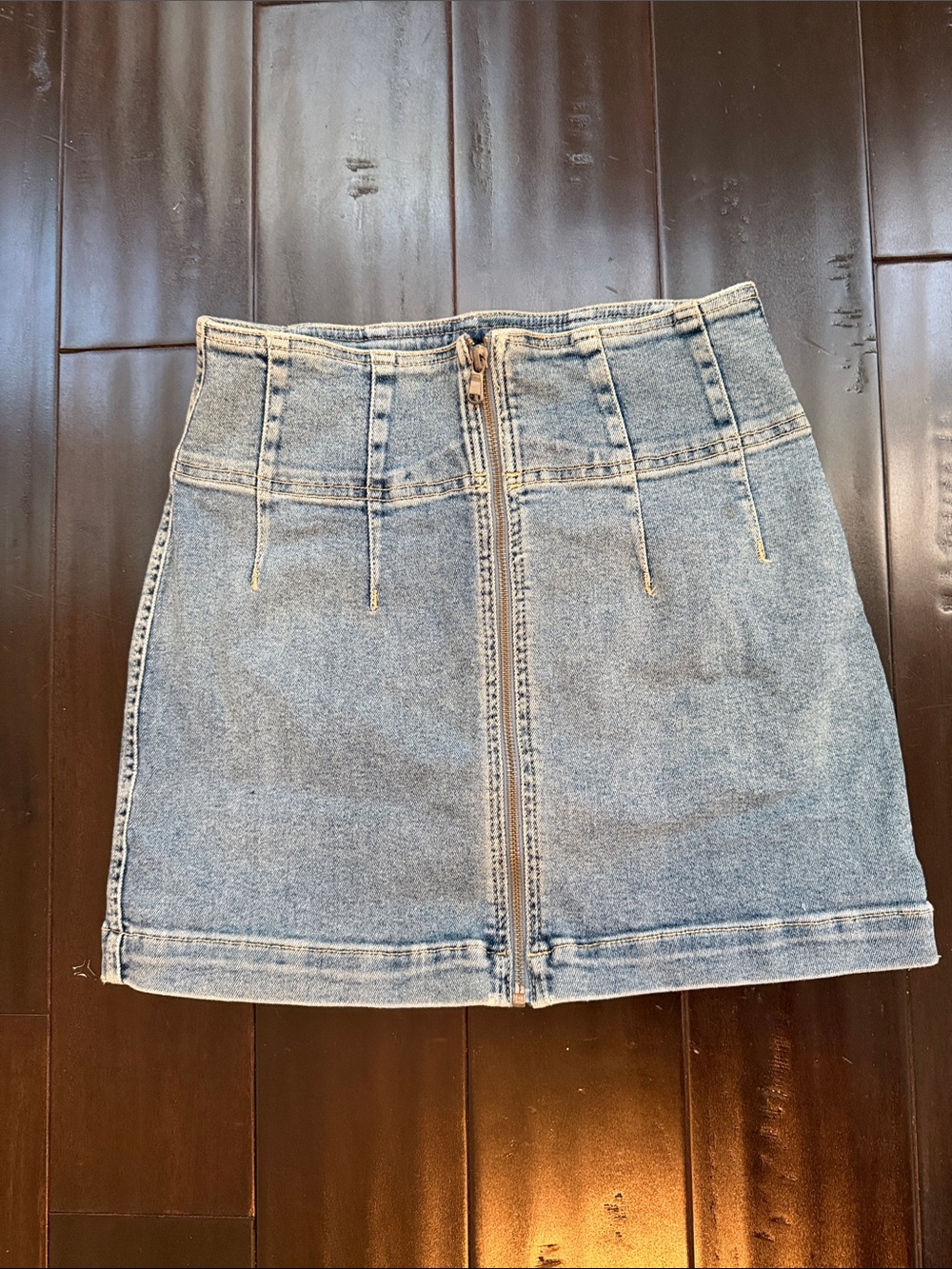 We The Free Light Blue Front-Zip Denim Mini Skirt
